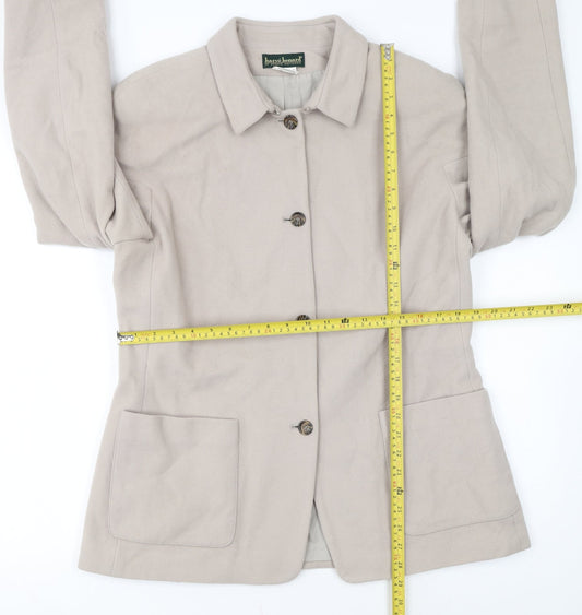 Harvé Benard Womens Beige Wool Blend Mid-Length Jacket Size 12