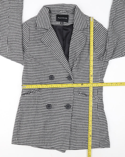 Parisian Women Black & White Houndstooth Double-Breasted Blazer Size 12
