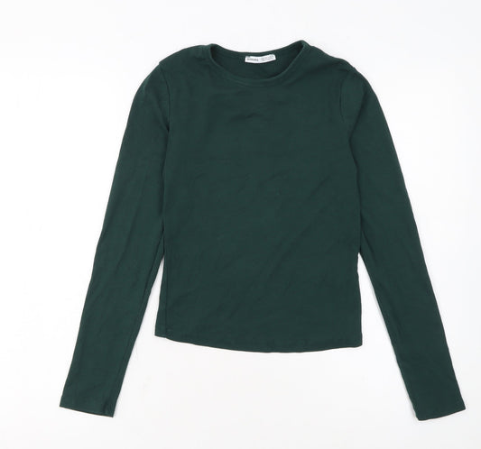 Bershka Women's Green Long Sleeve Basic Stretch Jersey Top M