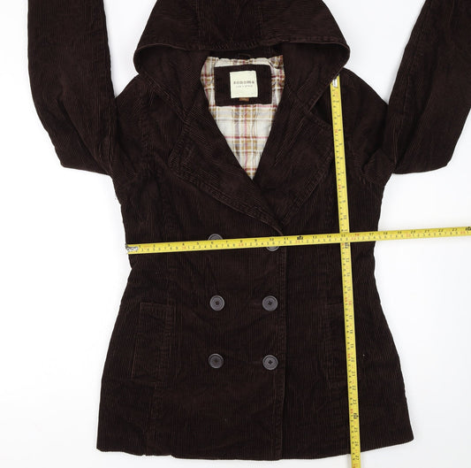 Sonoma Women Brown Corduroy Hooded Pea Coat Jacket Size S