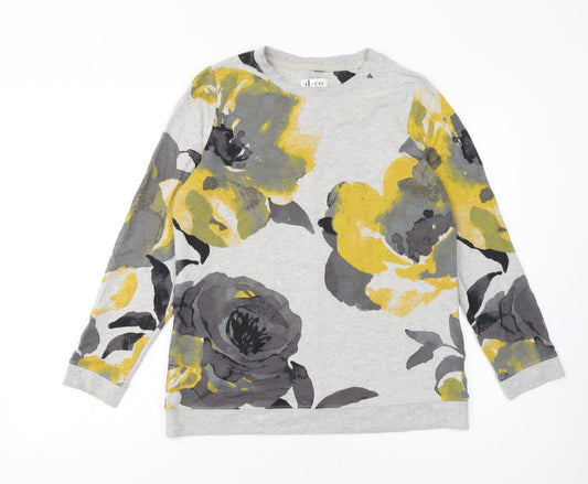 Additional front view of Denim & Co. Women’s Grey Floral Pullover Sweatshirt XS