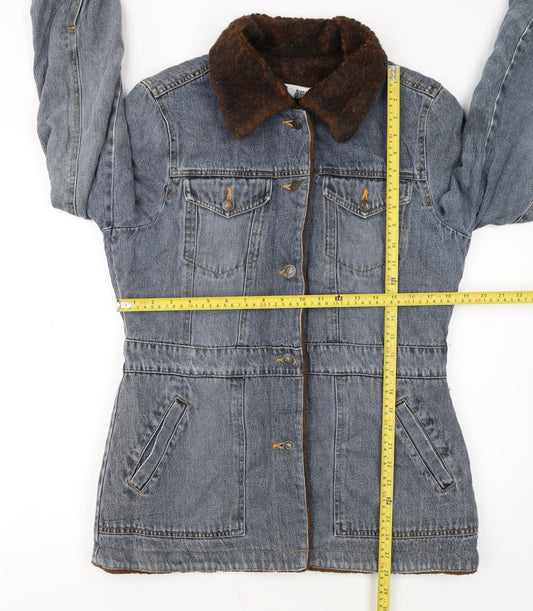 Marvin Richards Women's Blue Denim Faux Fur Collar Jacket Size M