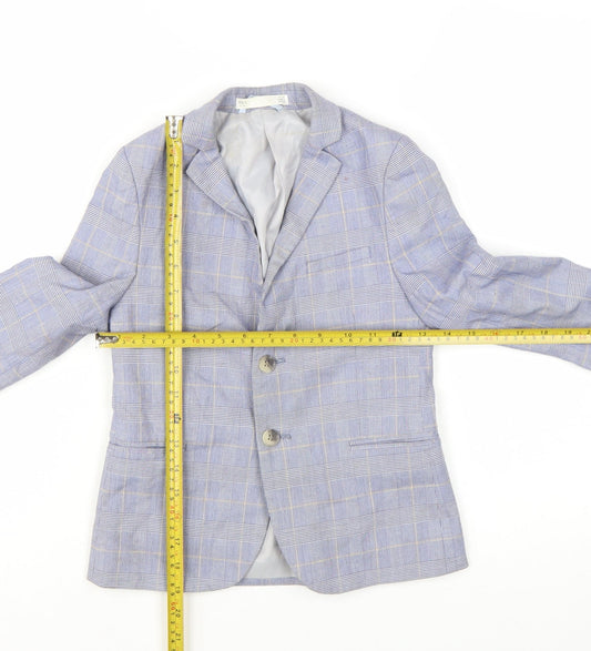 Marks and Spencer Boys Blue Check Blazer 6-7 Years Formal Two-Button Jacket