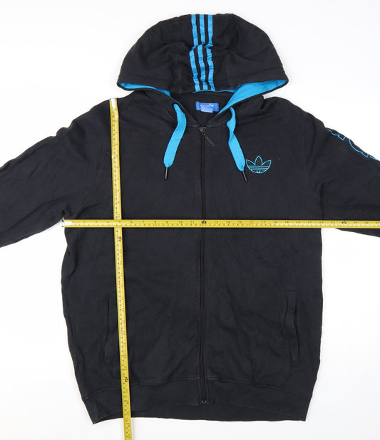 Adidas Men's Black Full Zip Hoodie L Sports Graphic Cotton Blend
