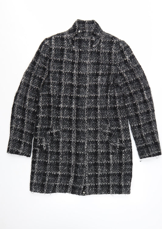 Linea Women's Black Check Wool Blend Mid-Length Coat Size 10