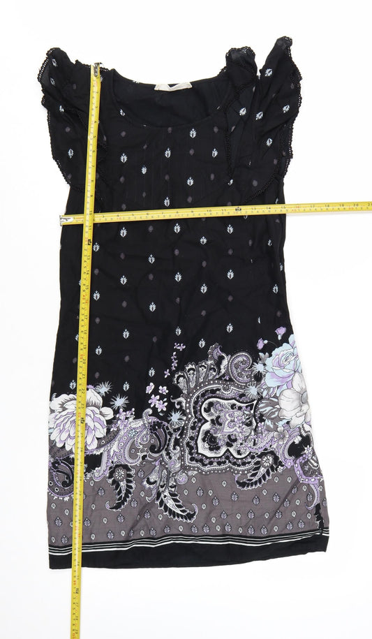 Oasis Women Black Floral Paisley Shift Dress Size 10