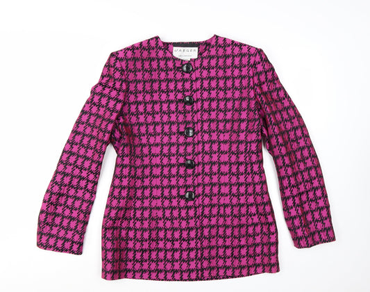 Jaeger Womens Pink Houndstooth Single-Breasted Suit Jacket Size 14