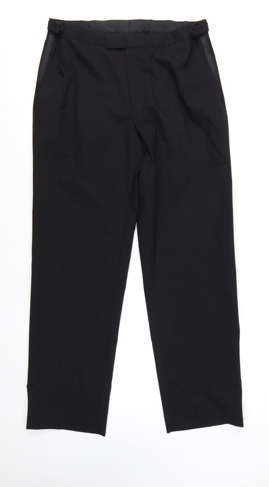 Greenwoods Men's Black Regular Fit Wool Blend Dress Trousers 36W