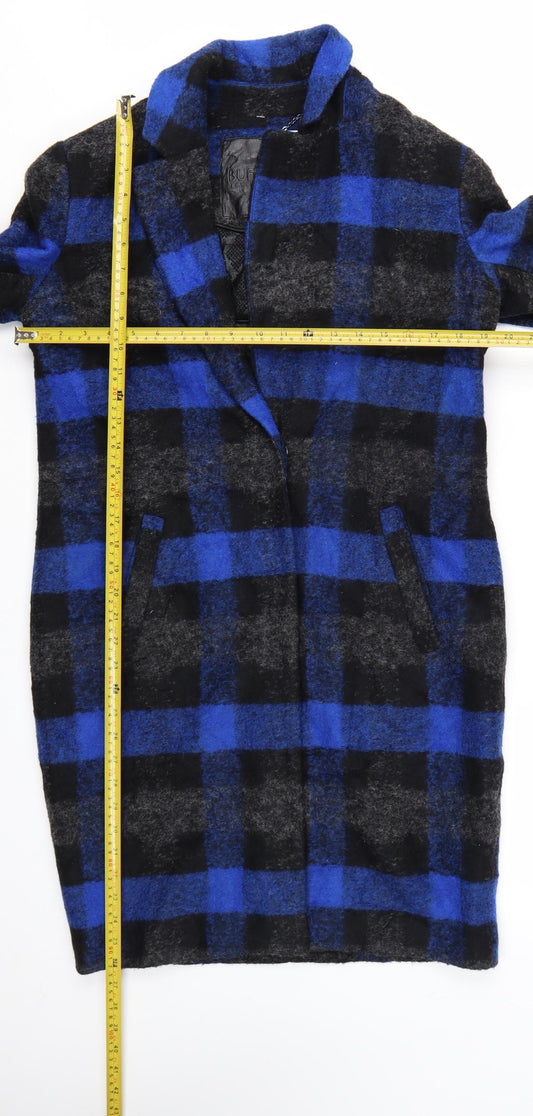 Buffalo David Bitton Women's Blue Check Wool Overcoat XS