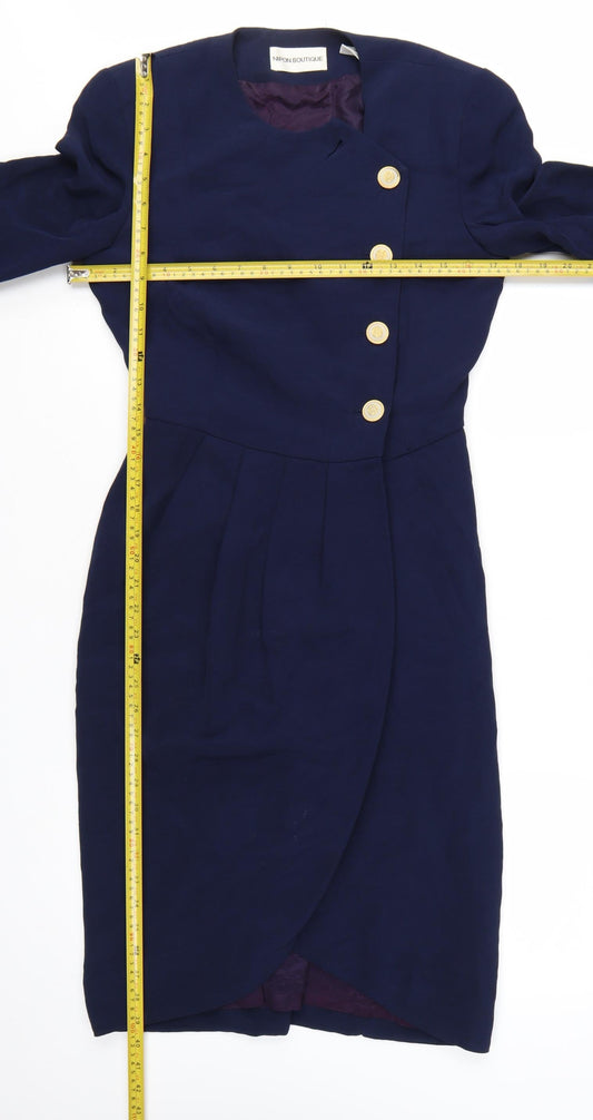 Nipon Boutique Women Blue Sheath Dress Size 8 Long Sleeve Vintage Style