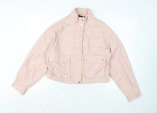 New Look Women's Pink Cotton Cropped Basic Jacket Size 8