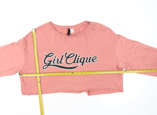 H&M Divided Women Pink Crop Pullover Sweatshirt L - Girl Clique Graphic