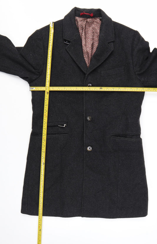 Ted Baker Men's Black Wool Cashmere Blend Mid-Length Overcoat Size M