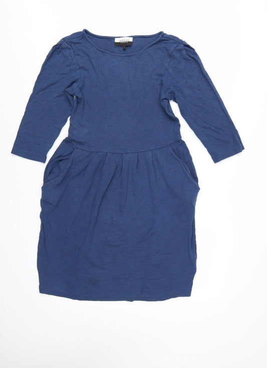 Additional front view of Jaeger Women Blue, size 12, Fit & Flare Knit Dress