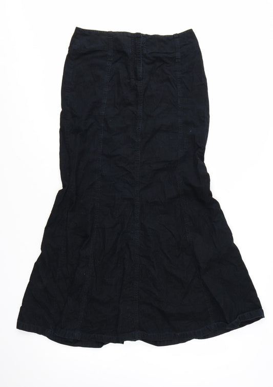 Next Women’s Black Cotton Corduroy Midi Flared Skirt Size 8