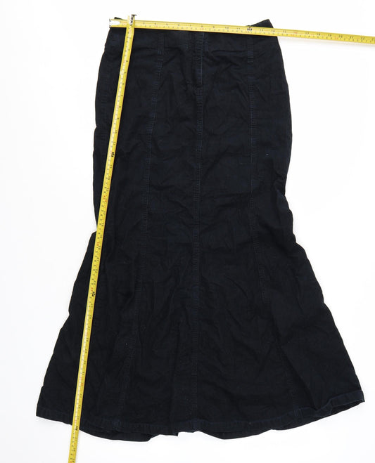 Next Women’s Black Cotton Corduroy Midi Flared Skirt Size 8