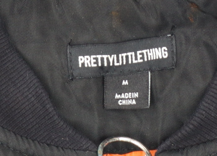 PrettyLittleThing Women's Black Bomber Jacket Size M Zip Pockets