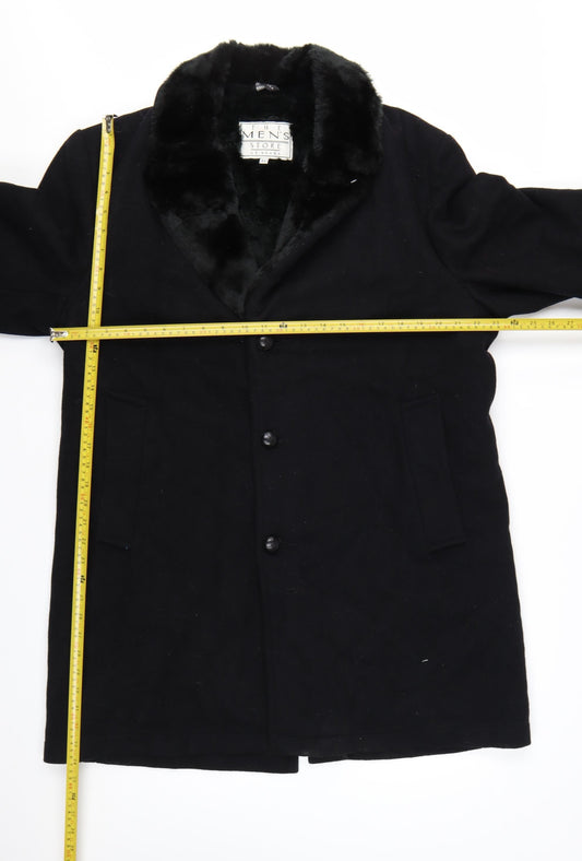 The Men's Store at Sears Men's Black Wool Overcoat 42 Regular Faux Fur Collar