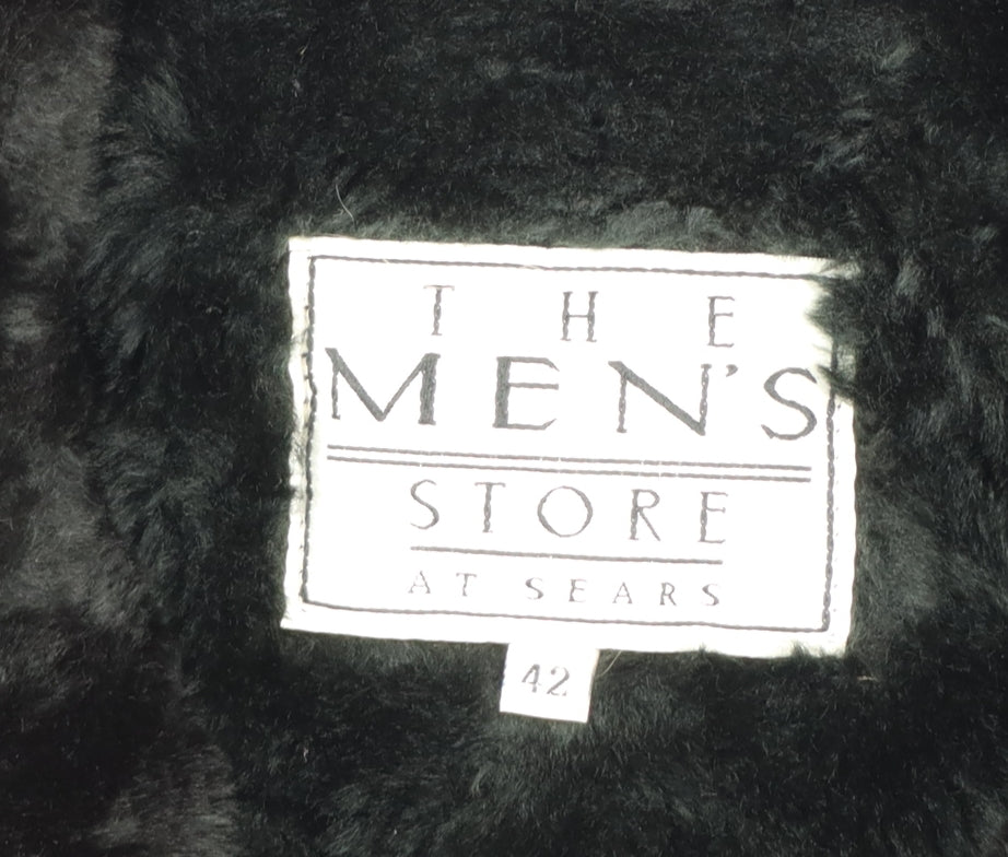 The Men's Store at Sears Men's Black Wool Overcoat 42 Regular Faux Fur Collar