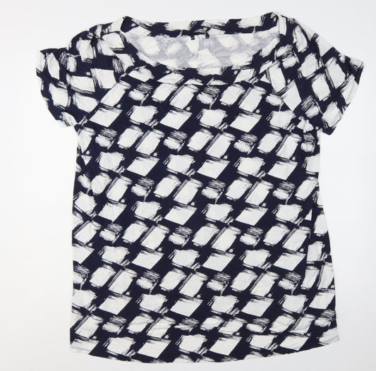 Additional front view of Roman Women’s Blue White Geometric Jersey Plus, size UK 26, T-Shirt