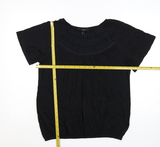 Next Women’s Black Cotton Short Sleeve Crochet Blouse UK 12