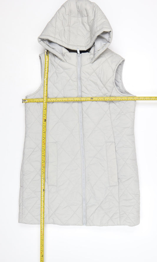 Cotton Traders Women's Grey Quilted Hooded Sleeveless Gilet Size 12