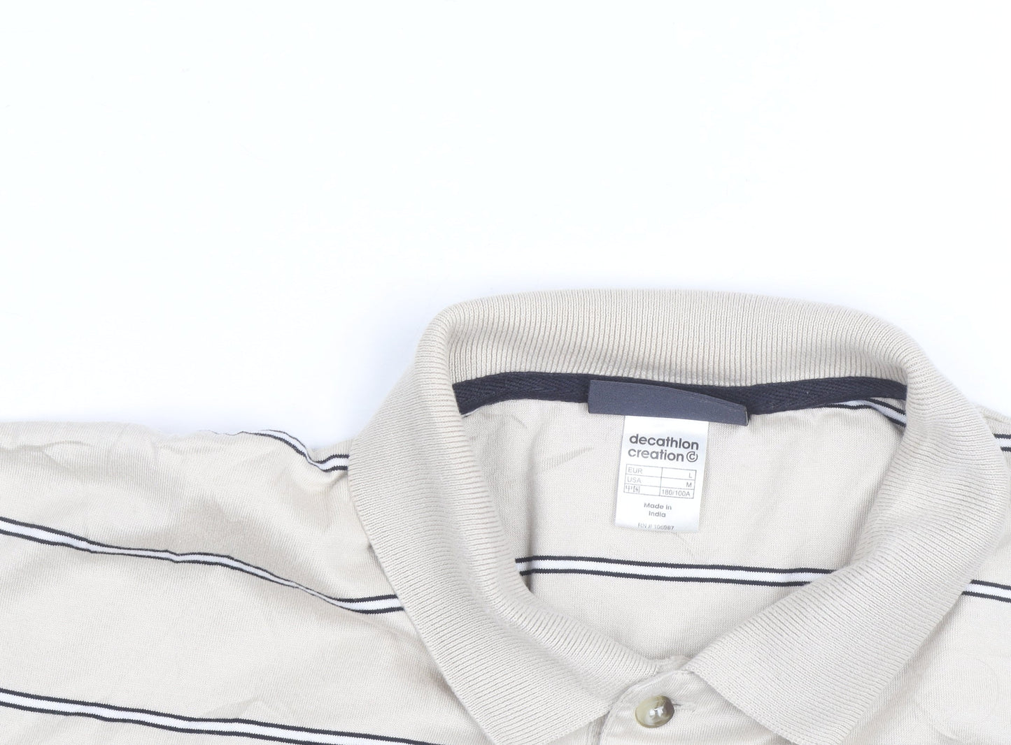 Decathlon Creation Men’s Beige Striped Cotton Polo Shirt Size M