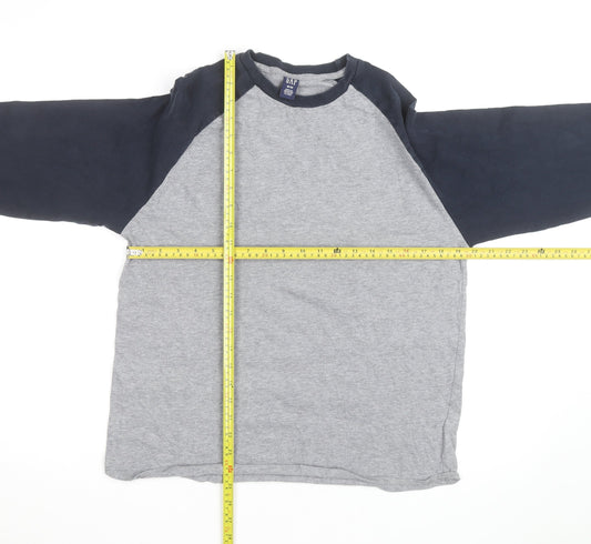 GAP Men's Grey & Blue Long Sleeve Raglan Cotton Top M