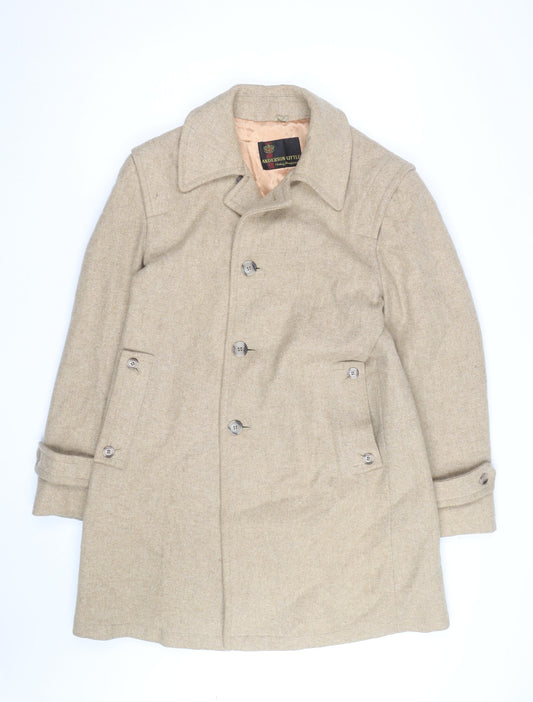 Anderson Little Men's Beige Wool Overcoat Size 38 Classic Mid-Length