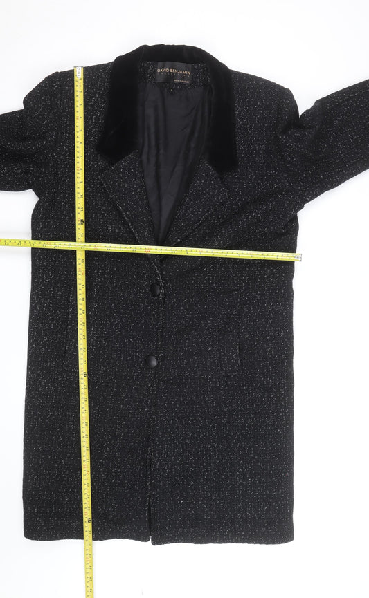 David Benjamin Womens Black Wool Tweed Long Overcoat Size S