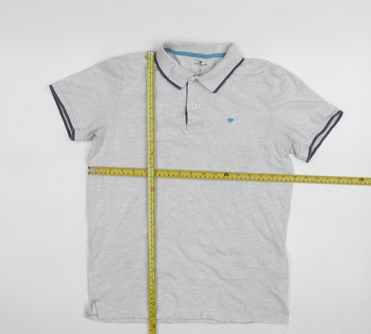 Tom Tailor Men's Grey Cotton Short Sleeve Polo Shirt Size S