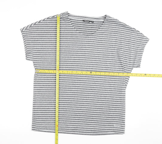 Rohan Women Grey Striped V-Neck Short Sleeve T-Shirt Size 14