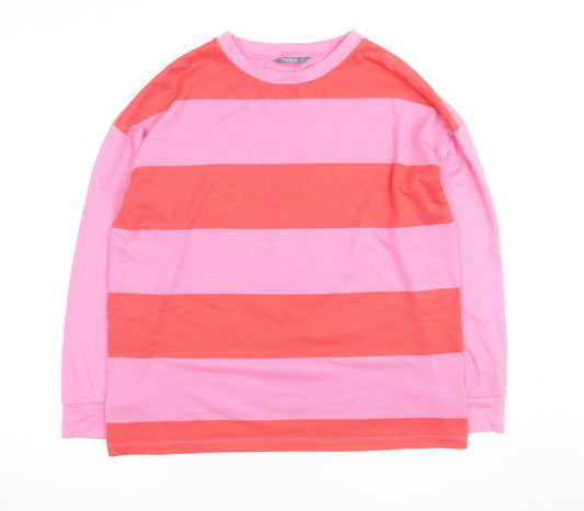 Nutmeg Women Pink Striped Cotton Crew Neck Jumper Size 12