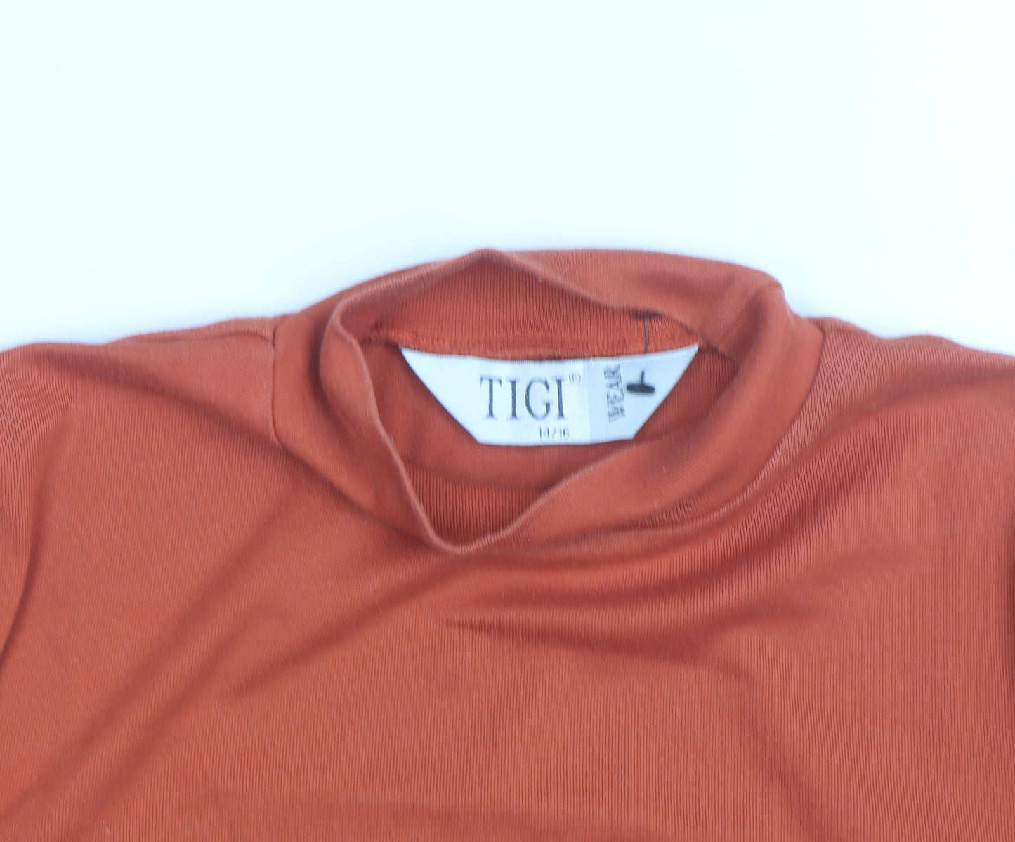 TIGI Women Orange Roll Neck Long Sleeve Cotton Jersey Top Size 14