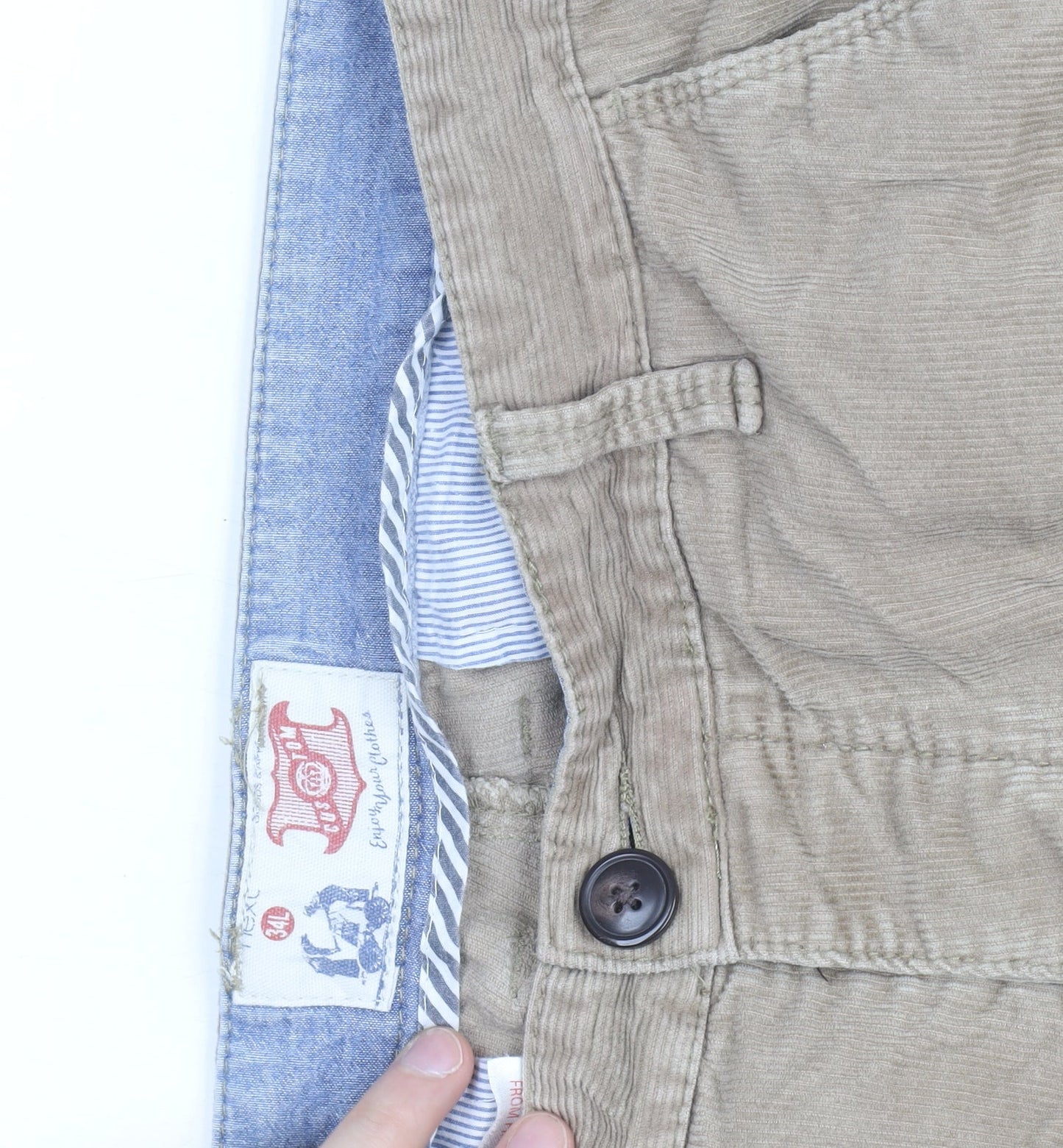 Next Men's Beige Corduroy Straight Fit Jeans 34L Classic Style