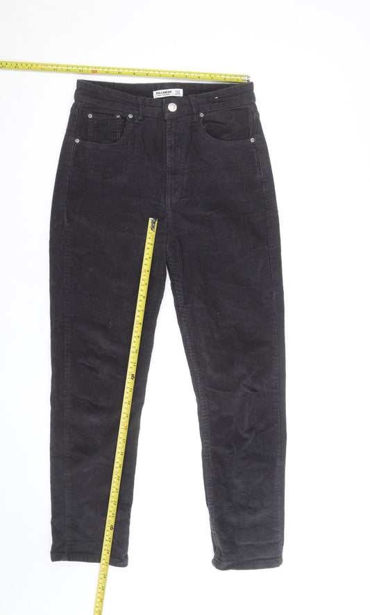 Pull&Bear Women's Black Corduroy Straight Jeans Size 8 High Rise