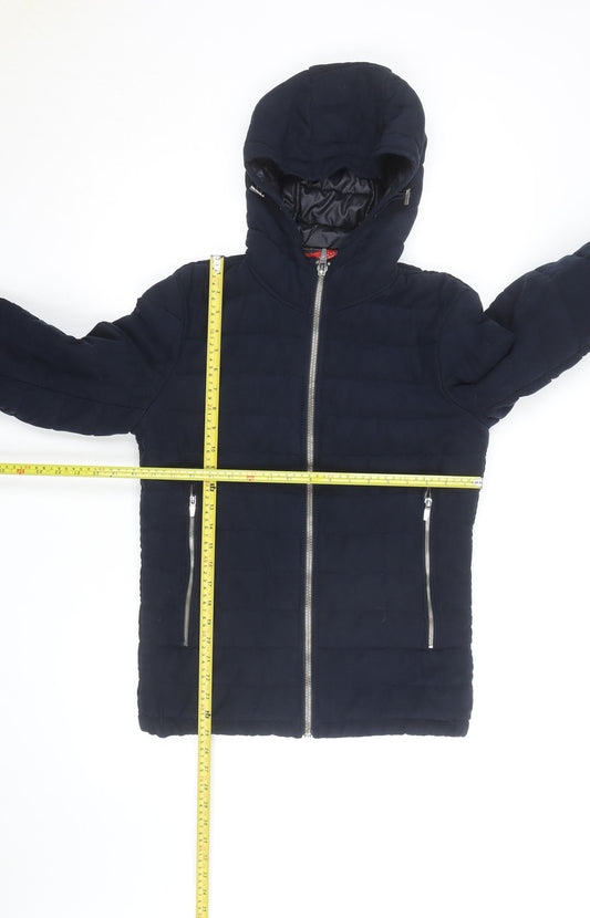 Zara Man Blue Hooded Puffer Jacket Men's M Casual Winter Full Zip