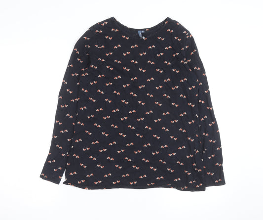 E-vie Women Black Heart Print Long Sleeve Cotton T-Shirt Size 16