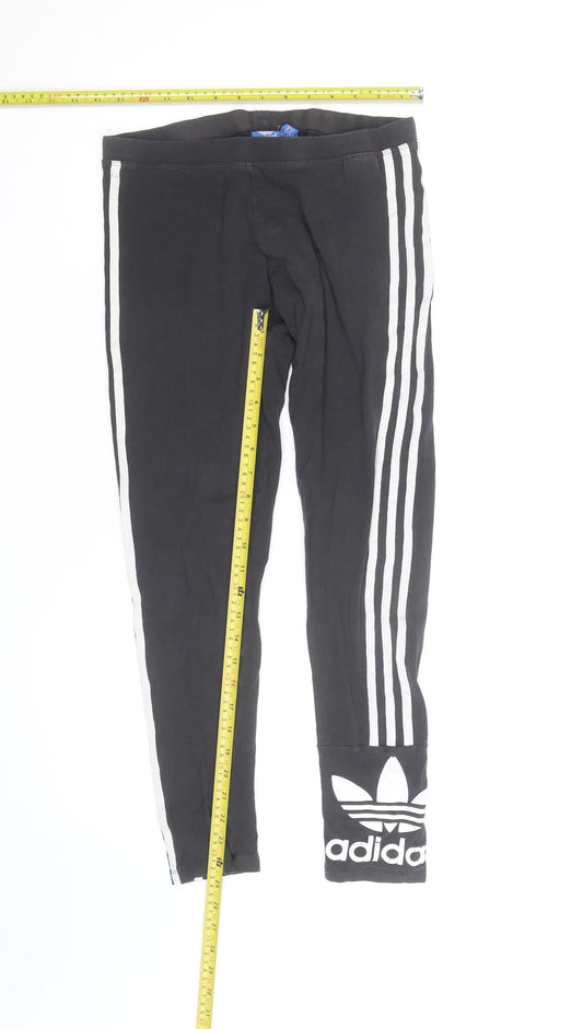 Adidas Girls Black Leggings 9-10 Years Skinny Stripe Sportswear