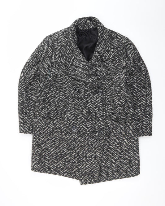 House of Fraser Womens Grey Wool Blend Herringbone Overcoat Size 10