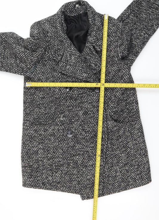 House of Fraser Womens Grey Wool Blend Herringbone Overcoat Size 10