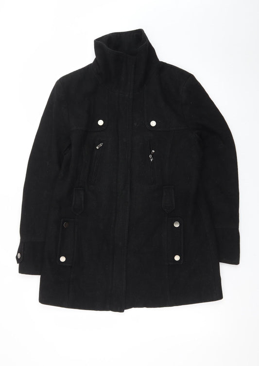 Additional front view of Canda Women’s Black Wool Blend Mid-Length Overcoat, size UK 12