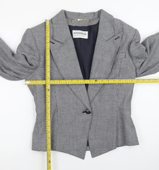 Windsmoor Women's Grey Checked Wool Blend Single-Breasted Blazer Size 14