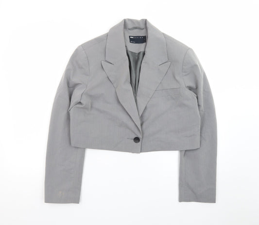 Additional front view of ASOS Design Women Grey Cropped Blazer UK 8-10 Single-Breasted Jacket