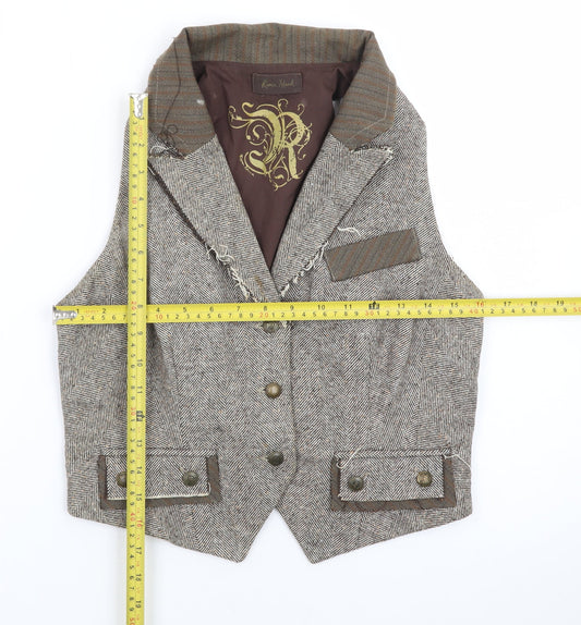 River Island Women's Brown Tweed Sleeveless Herringbone Vest UK 12
