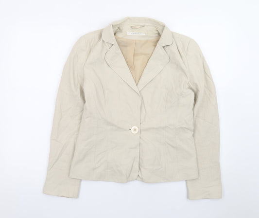 George Women Beige Linen Blend Single-Breasted Blazer UK 12