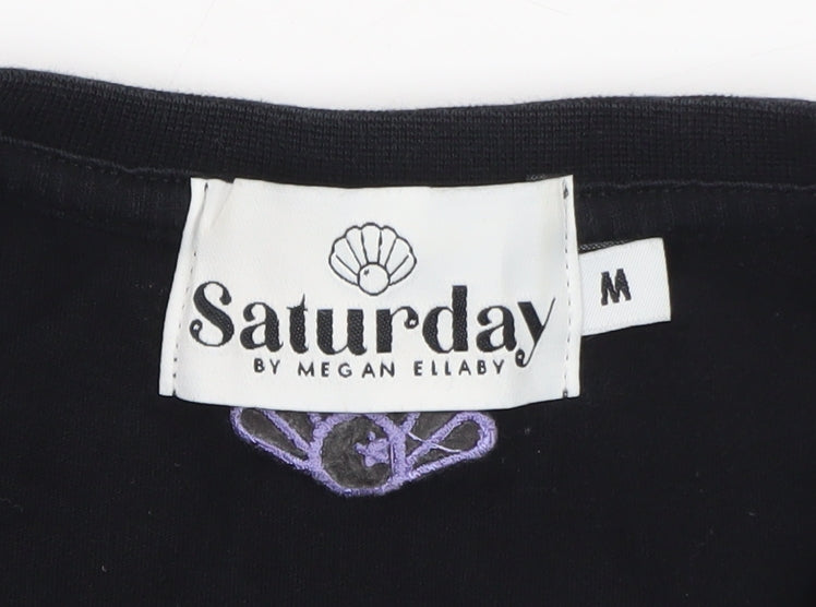 Saturday by Megan Ellaby Men's Black Graphic Long Sleeve T-Shirt M