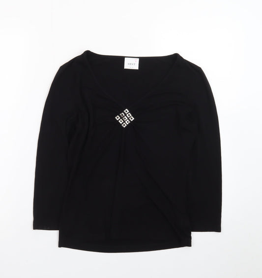 Next Women's Black Viscose Wrap Blouse UK 10 Long Sleeve