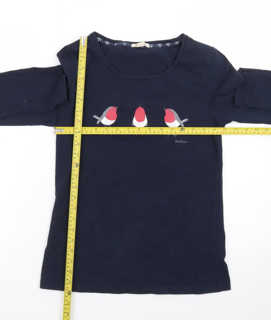 Barbour Women's Blue Long Sleeve Robin Print Cotton T-Shirt Size 10
