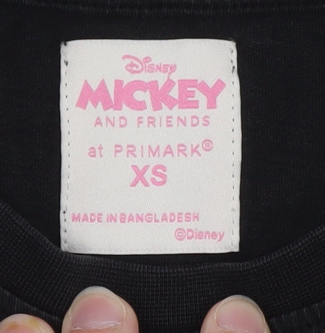 Primark Women Black Cropped Mickey & Minnie Cotton T-Shirt XS